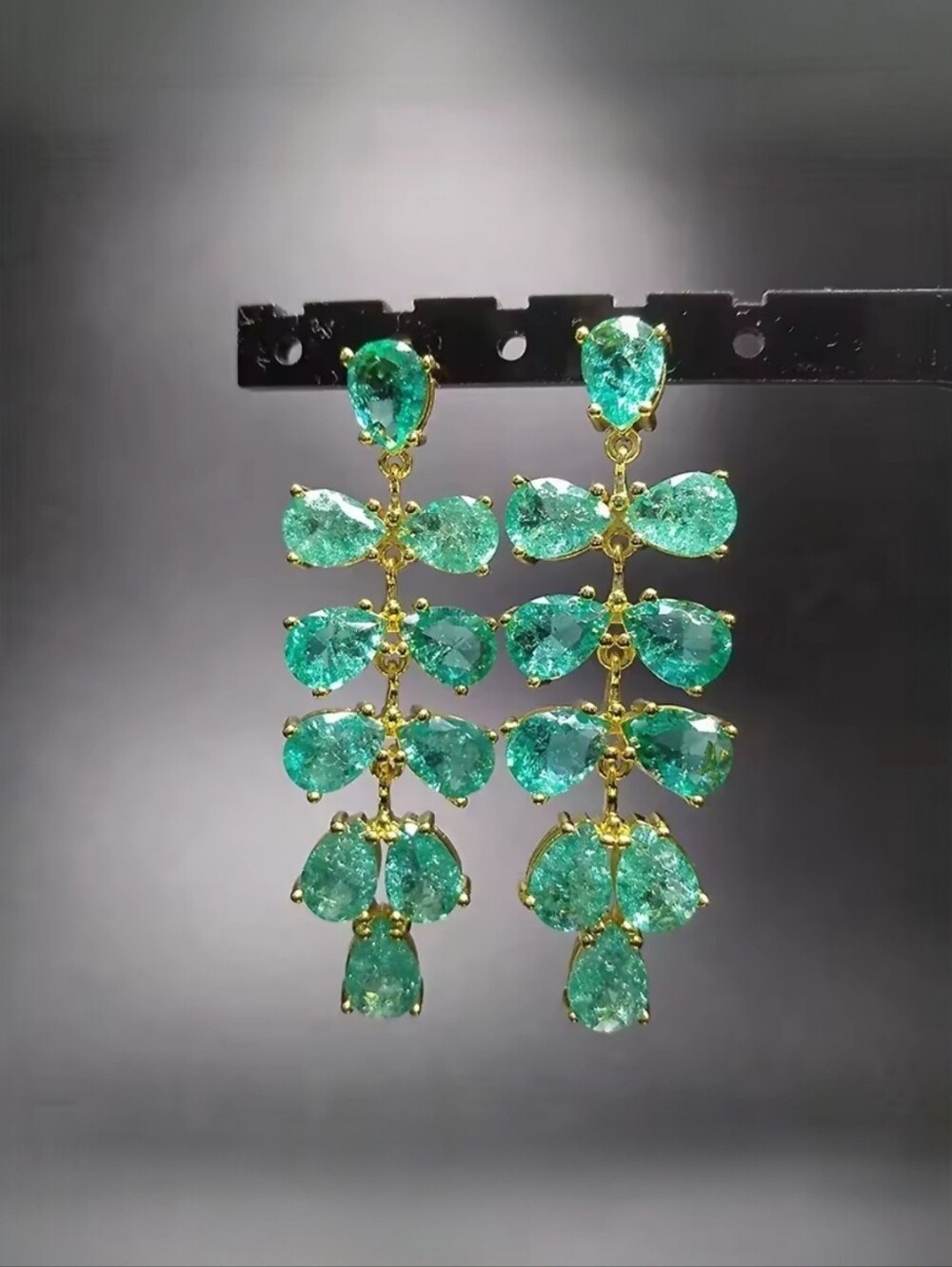Green Crack Ice CZ Grape Dangle Chandelier Stud Earings S925 Silver Post Earring